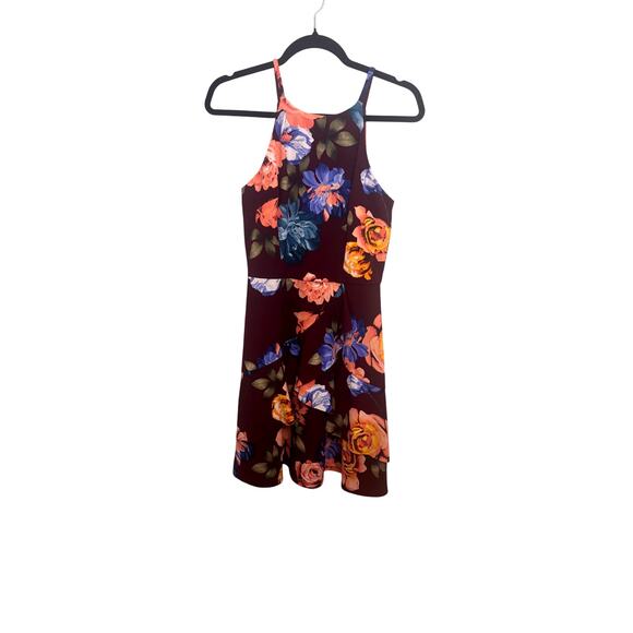 Y2K Floral Dress Sleeveless Tiered Ruffle Size 3 Juniors High Neck Halter BCX - Picture 1 of 8